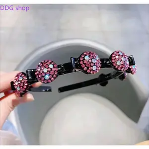 Rhinestone Headband with Bow Design Sparkling Versatile Hairband Braided Hairpin for Bangs Fixed Artifact Cute Broken Hair Accessory in Rich Colors