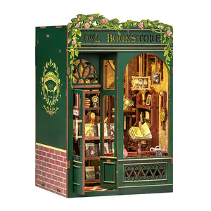 Owl Bookstore Mini Book Nook Kit – DIY Cozy Cottage Bookshelf Insert with LED Light, Beginner-Friendly