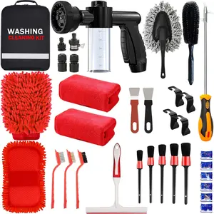 Complete Car Wash Kit: Foam Gun, Microfiber Sponge, Tire Brush – Interior Detailing & Car Care Essentials