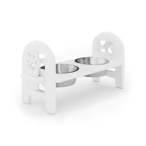 White Adjustable Pet Bowl Stand, Travel Ready HDPE Recycled Poly Lumber, Durable Elevated Feeder for Cats & Dogs