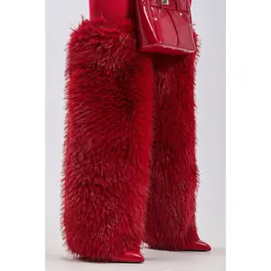 AZALEA WANG LANGLEYE RED THIGH HIGH FUR LUXE BOOT