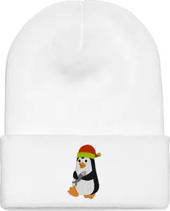 Penguin With Fish Knit Beanie
