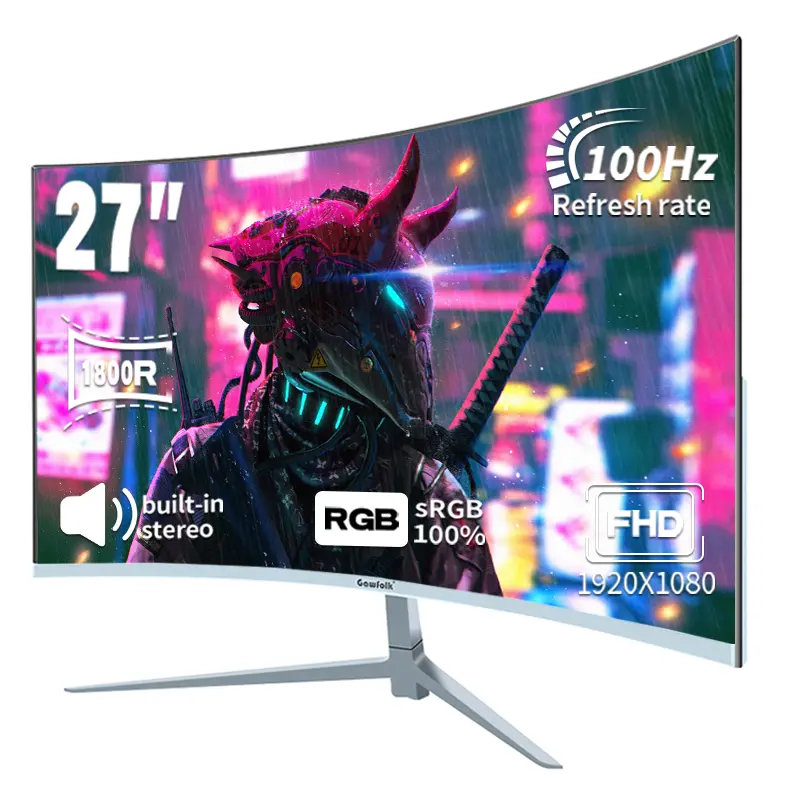 27 Inch Curved Gaming Monitor – FHD 1920×1080, 100Hz Refresh, 1ms Response, HDMI/DP Dual Ports, Built-in Speakers, VESA Wall-Mount, Adaptive Sync, 100% sRGB, 1800R Curvature