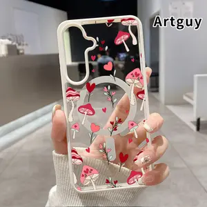 Magnetic Phone Case Compatible with Samsung Galaxy S24 Plus S25 S23 FE S22 Ultra S22+ Mushroom Heart Delight Pattern Acrylic Back TPU Edges Shockproof Ultra Thin Mobile Phone Cover Gift for Girl