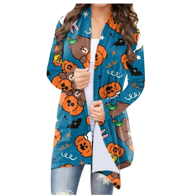 Women'sCasualVersatileHalloweenThemePrintedCardigan Women'sCasualVersatileHalloweenThemePrintedCardigan