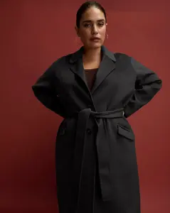 Double-Face Wool Blend Coat for Women, a Lightweight Reversible Cocoon Jacket with Hip Pockets for Day to Night