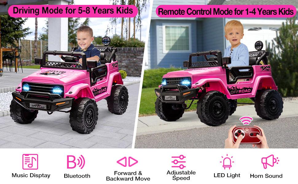 GARVEE Ride On Truck Car with Parent Remote, 12V Electric Vehicle for Youngsters, Features LED Lights, Bluetooth, 3 Speed Settings, and Spring Suspension, Available in Pink and White