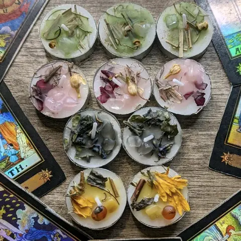 Mini intention Spell Tealight for Health, Protection, Love, Abundance, Cleansing and New Moon