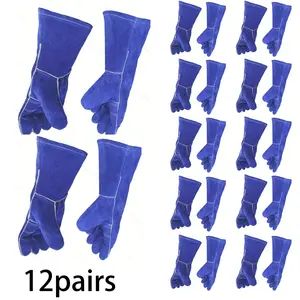 12 Pairs Leather Work Gloves, Full Cowhide Welding Gloves, Double Layer Reinforced, Heat Resistant, Fireproof, Wear-Resistant, 13.2 Inch Long Cuff, XL Size, Heavy Duty Safety Gloves for Welding, Gardening, Farming, Construction, Driving, Industrial Use