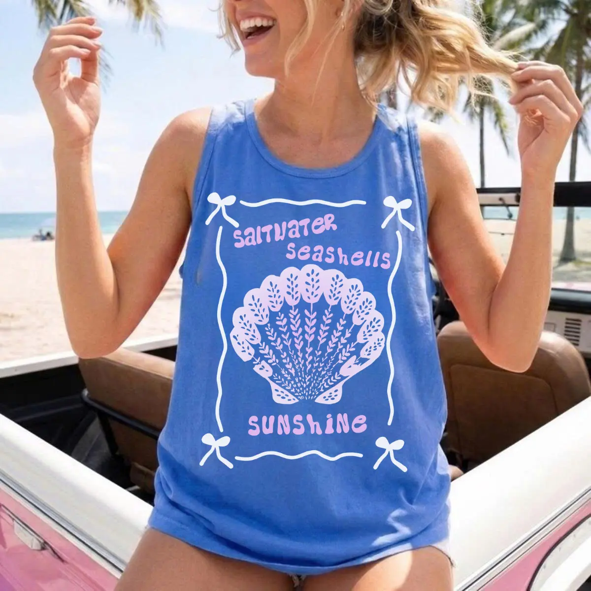 Comfort Colors Saltwater Seashells Sunshine Tank Top Shirt, Beach Tank Top Tshirt, Summer Graphic Tank Top Tee, Seashell Tee, Preppy Summer Tee, Womens Summer Shirts, Beachy T-Shirt