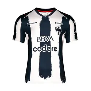 "Monterrey Rayados Brush Stripe Soccer Jersey" Liga MX Football Fan Shirt, Black White Match Day Athletic Streetwear Top