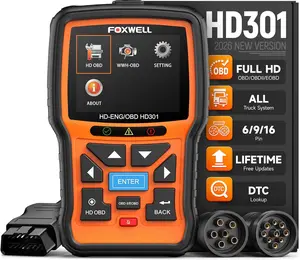 FOXWELL HD301 Heavy Duty Truck Scanner, 2 in 1 Code Reader for Trucks，Full System Diesel Scan Tool with 6/9/16 Pin,  & Car Engine, Diesel Diagnostic Tool for Cummins, Paccar, Caterpillar