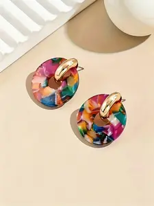 Women Resin Earring Set Boho Style Multicolor Hollow Round Design Suitable for Daily Wear & Party Accessories