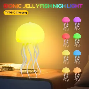 LED Dynamic Floating Jellyfish Table Lamp, USB Charging, RGB Multiple Mode Gradient, Button Control, Home Lighting Fixture