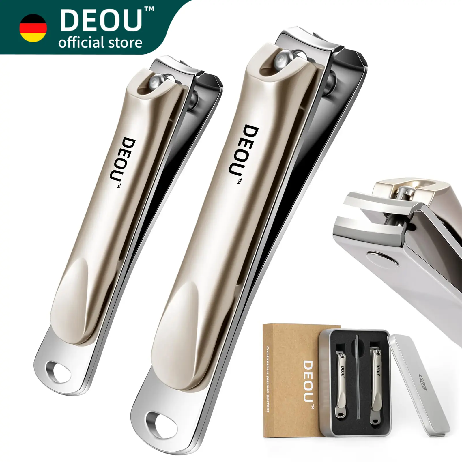 DEOU 3 Pcs Professional Nail Clipper Set ，Premium Stainless Steel Nail Clippers for Men and Women, Suitable for Thick Fingernail and Toenail, Exquisitely Gift-Packaged for Home & Travel