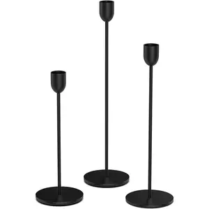 Black Tall Candle Candlestick Holder, 3 count Taper Pillar Candle Sticks Stand Holders Decor, Centerpiece Dining Table Wedding Festive Fireplace Mantle  Room Decorations, Housewarming