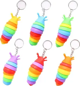 MEIEST Mini Fidget Slug Key-chain Toys 3D Articulated Stretch Caterpillar Sensory Stress Relief Flexible Hand Toy Ideal Party Favor Colorful Office Desk Pet Toys