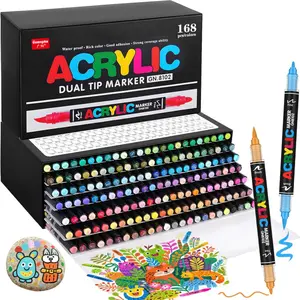 Dual Tip Acrylic Paint Pens, 0.5-5MM Brush Tip & 1 MM Fine Tip Acrylic Paint Markers for Stone, Glass, Canvas, Rocks, Wood & More ,Vibrant paint Markers and PAINT PENS for Crafting & DIY, Art Drawing Supplies, Art Marker Set