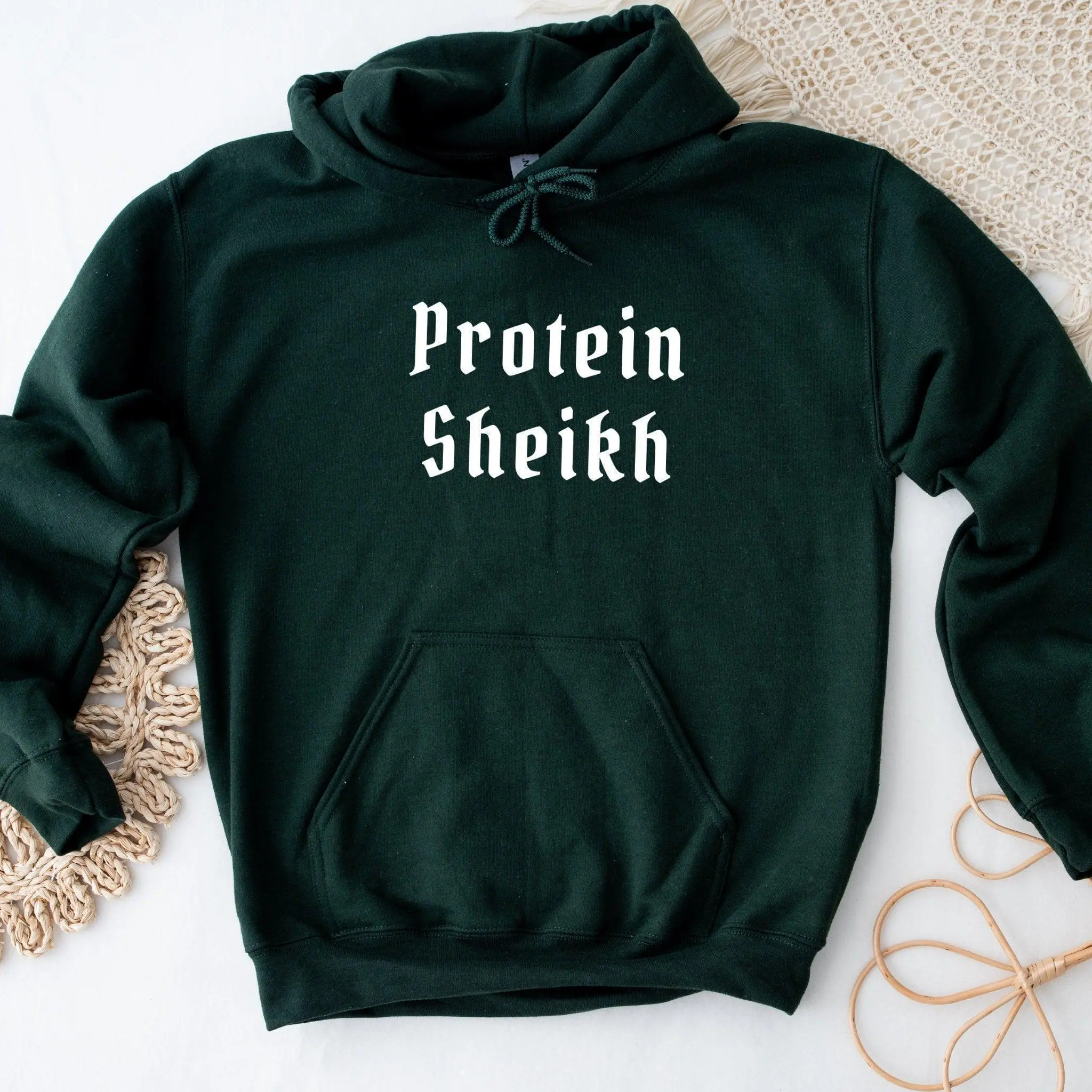 Protein Sheikh Hoodie by Humraha | Desi Arab Muslim Fashion Apparel Gifts for Ramadan Eid Nikkah Wedding Couples Families New Moms Aunts Uncles Grandparents | Pakistan India Bangladesh Palestine Lebanon Egypt Syria