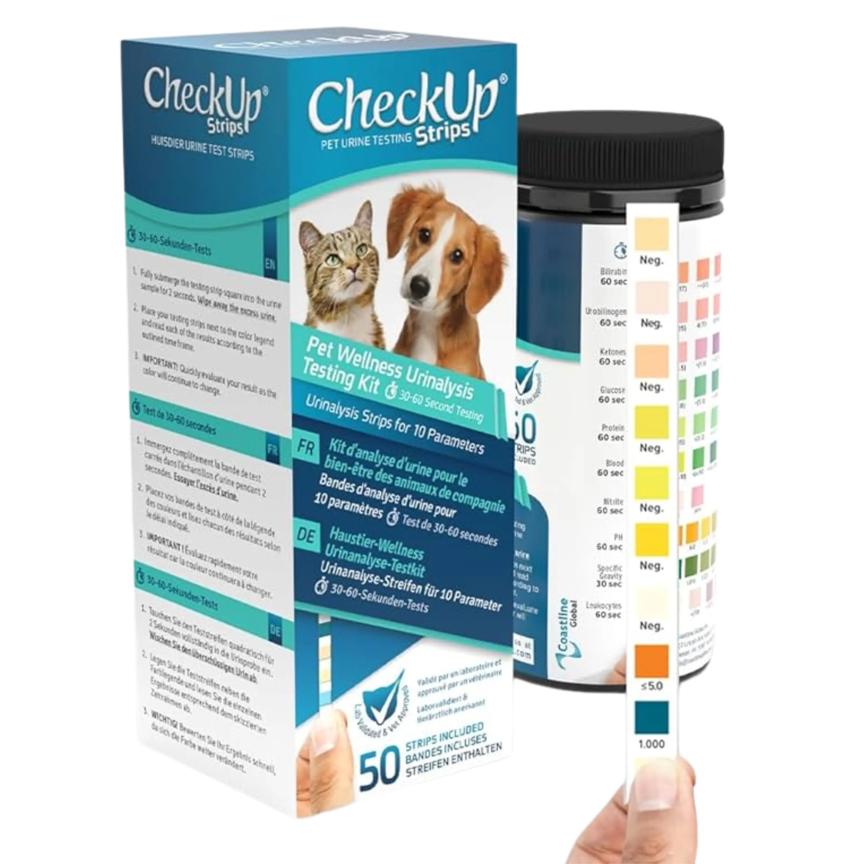 CheckUp 10 Parameters Urine Testing Strips for Cats & Dogs x 50