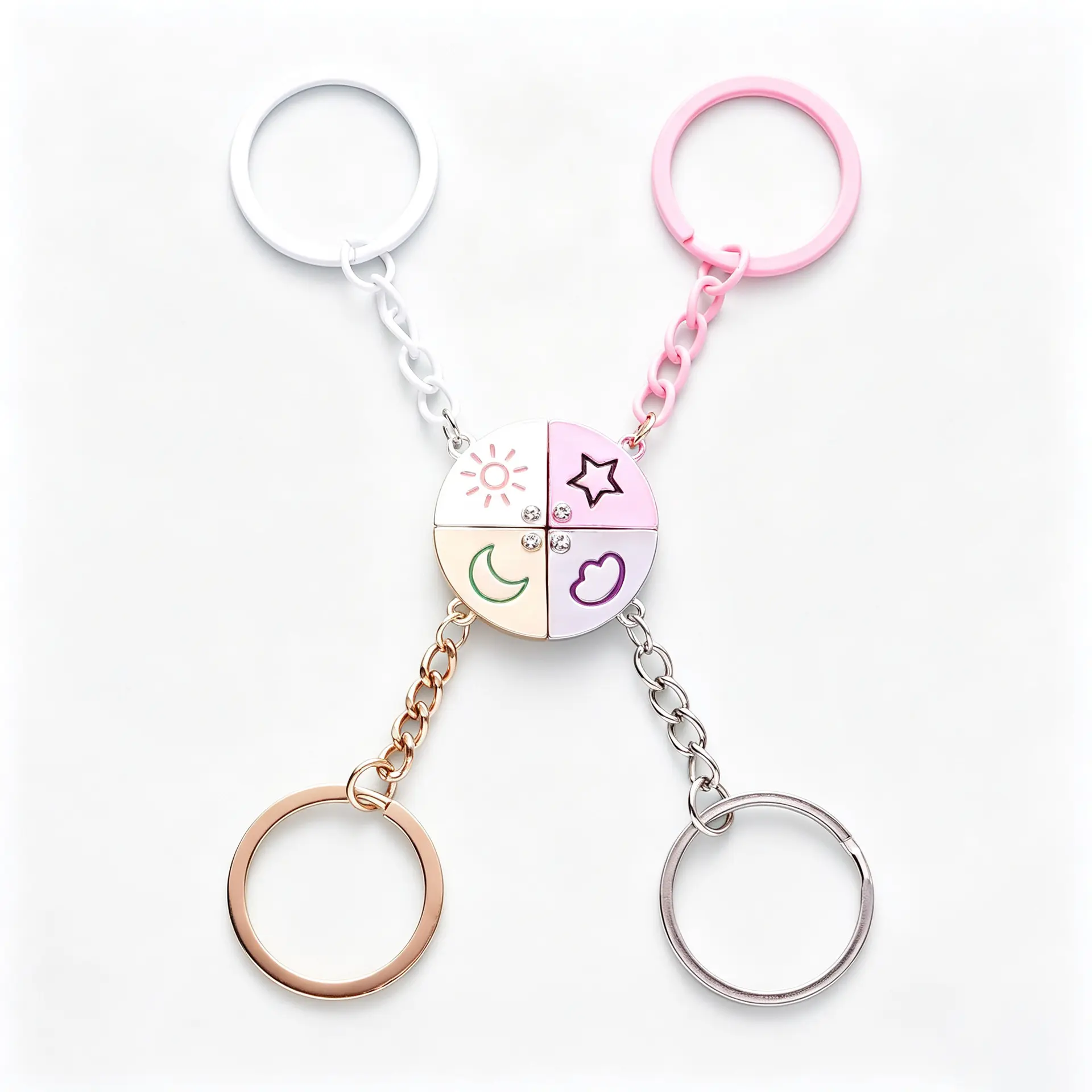 Fashion Magnetic Keychain 4-Piece Set, Colorful Sun-Moon-Star-Cloud Puzzle Matching Keyring, Trendy Gift for Female Friends & Family