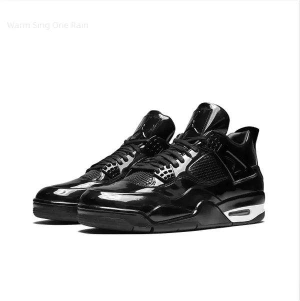 Glossy Black Patent Leather Mesh Mid Top Sneakers Women White Cushion Panel Retro Street Basketball Footwear