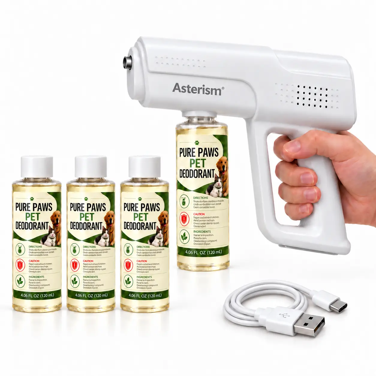 Blue Light Anti-Mite Probiotic Odor Eliminator Spray Gun Kit with 4 Refills, Bio-Enzyme Pet-Friendly Cleaner, Breaks Down Pet Urine, Safe if Licked, Deodorizes Smoke & Toilet Odors