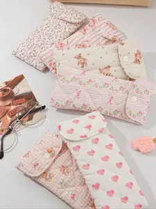 Cute Heart & Bear Pattern Quilted Glasses Case, Travel Eyewear Bag, Girls Sunglasses Holder, Cartoon Design, Perfect Sun Protection