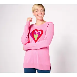 Quacker Factory Hearts A Bursting Intarsia Long Sleeve Sweater
