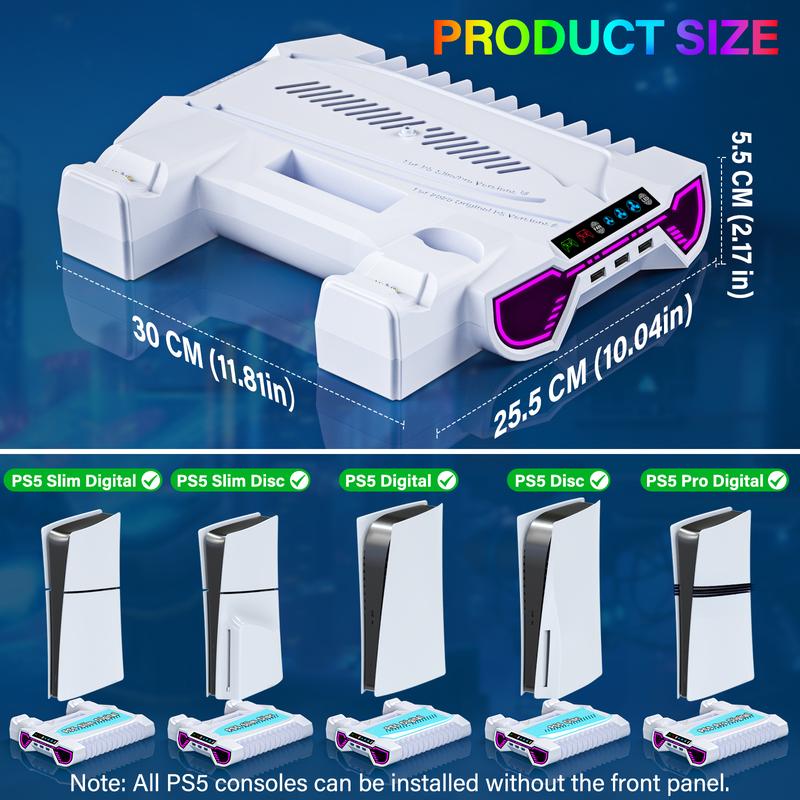 PS5 Cooling Station Charging Base with Upgraded Touch Screen for Standard/Slim/Pro, All-in-One Stand Compatible Disc/Digital, Dual Controller Charger,3-Level Cooling Fan, 3 USB Hub, Best Christmas Gift for Gamers