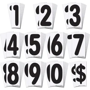 Replacement Numbers for White Message Board Sidewalk Signs with 4 Inch Tracks, 6 of Each Number 0 to 9, Black on White Background