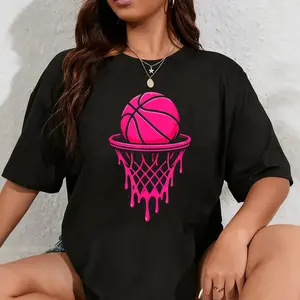 100% Cotton Vintage Pink Basketball Drip Toddler For Women Girl T-Shirt