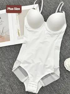 Plus Size Shapewear Bodysuit with Bra, Built in Shaper, Adjustable Straps, Tummy Control, Casual Tight Fit, All Seasons