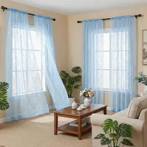 Window Wear 4 Panels 52X84Inch Lace Shirt Translucent Living Room Decoration Flower Jacquard Pole Wearing Christmas Home Office Bedroom Decor Net Curtain Window L46