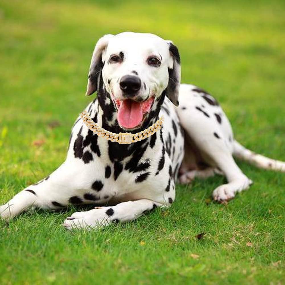 Dog Chain Collar with Safety Buckle, Stainless Steel Cuban Chain Walking Chain, Suitable for Large Dogs, American Bulldog, French Bulldog Pets