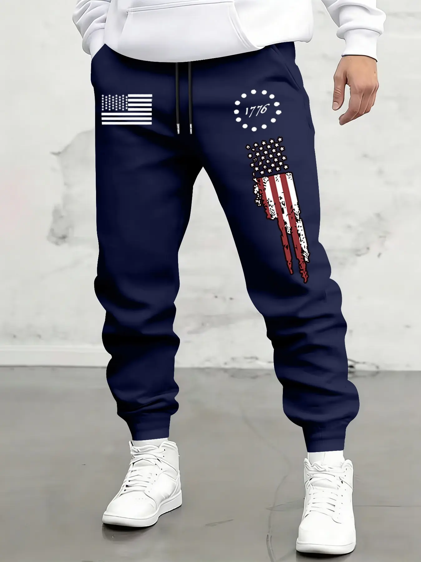 American Flag Print Casual Long Pants, Men's Gym Shorts, Fashion Running Pants, Drawstring Waist Pocket Design, Pocket Drawstring Sweatpants, High-Quality Gym Streetwear, Loose Drawstring Sweatpants