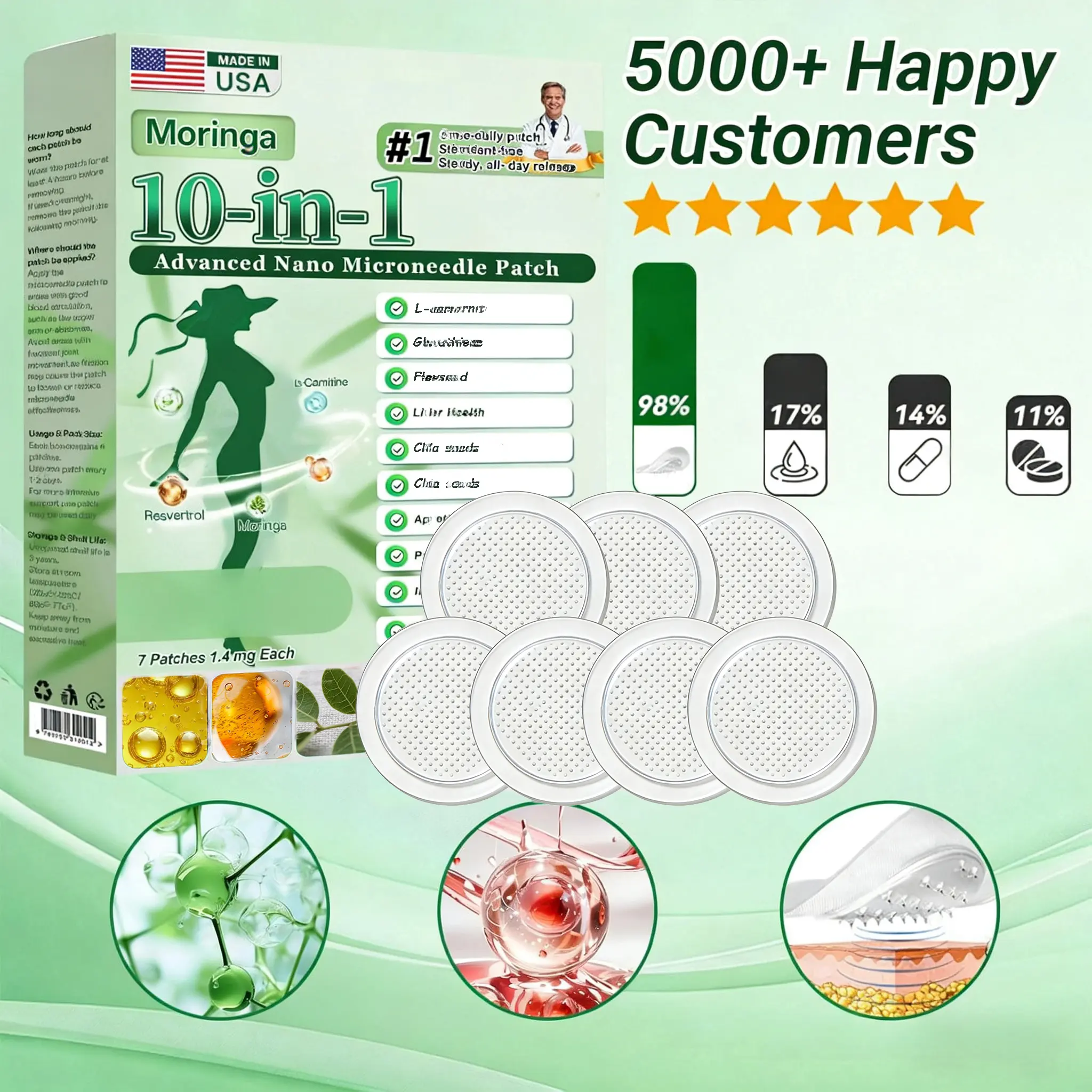 MORBEA Moringa 10-In-1 Advanced Nano MicrodartsPatch 10-In-1 Firms Skin Natural Ingredients Suitable for All Skin Types