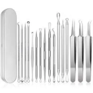 15-Piece Blackhead Removal Tool Set, Professional Stainless Steel Pimple Extractor Kit, Premium Acne Treatment Tools with Metal Case, Blackhead Cleansing Tool