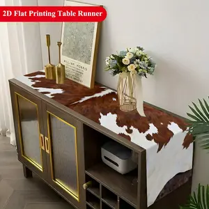 1pc Cowhide Texture Table Runner 100% Polyester Rectangular Tablecloth with Brown & Cowhide Pattern Soft & Durable for Kitchen Dining Room Fireplace Holiday Party Decor Easy-clean Home Decoration Dining Room Decor Fireplace Accessory