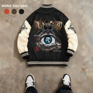 Men's Baseball Jacket 100% Polyester Multi-Color Black Orange Coffee Gothic, Horror, Spider, Eyes, God, Skull, Cross & 3D Graphic Print Varsity Coat Vintage Retro Classic Old School Casual Sports SWAG Streetwear Lined Winter Jacket Trendy Gift Menswear