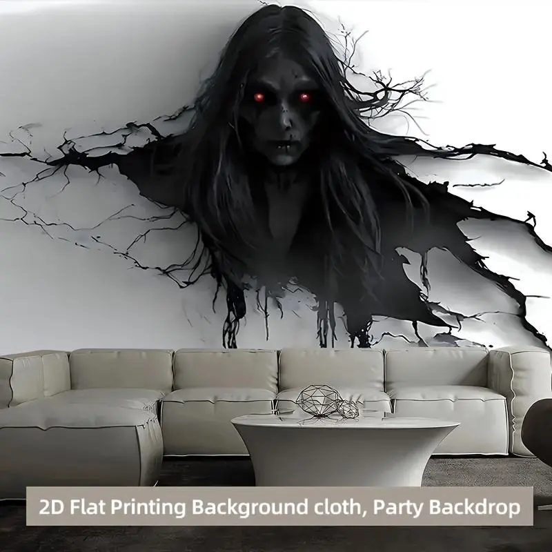 1pc Black 2D Flat Print Hair Demon Cordless Cloth Tapestry - Home Decor Items, Wall Decor, Things for Rooms, Rectangular, No Power Needed, Spooky Accent, Anniversary Party Backdrop