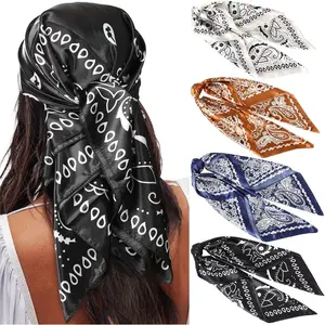 35” Satin Large Square Head Scarves - 4PCS Silk Like Neck Scarf Hair Sleeping Wraps Satin Silk Scarfs for Women