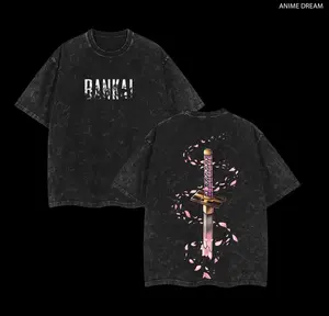 Byakuya Kuchiki Bleach Anime Double Printed Vintage Washed Tee Unisex Oversize Anime Manga Washed Heavyweight Cotton T-shirt, Gift For Anime Fan, Anime Lover