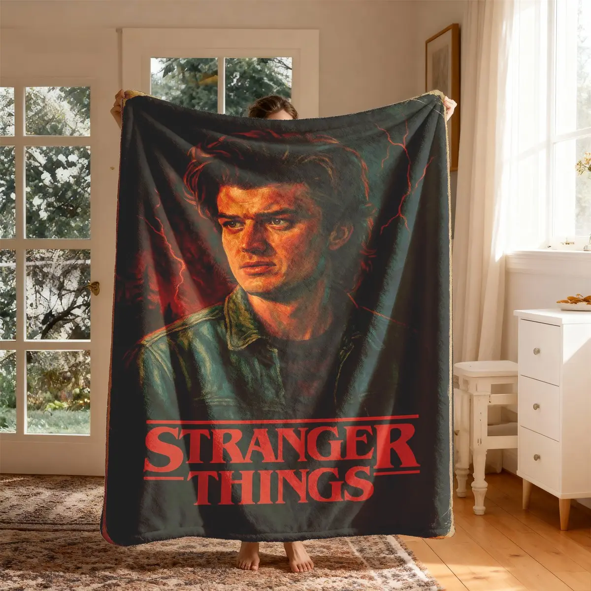 Stranger Things Art Theme Flannel Throw Blanket, Large Size, Soft Lightweight Warm, Perfect for Bed Sofa Office Camping Travel Gift, Blankets for Sofa