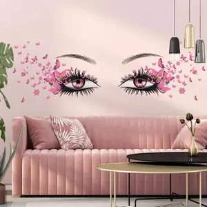 Beautiful Eyelash Eyes Wall Stickers Flying Butterfly Decals Girl Heart Decor Vinyl Art Butterflies Stickers for Women Girls Bedroom Living Room Decoration