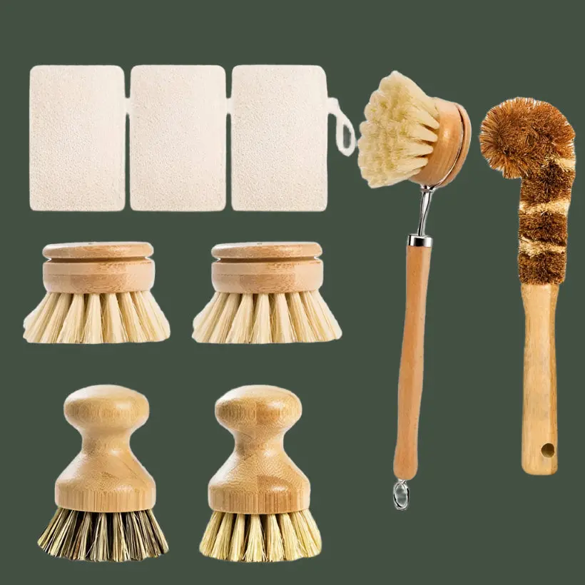 Eco-Friendly Bamboo Dish Scrub Brush Set