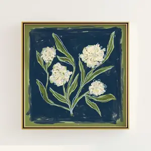 Navy Blue & Green Floral Botanical Print | Grandmillennial Wall Decor | Modern Southern Art | Unframed Y