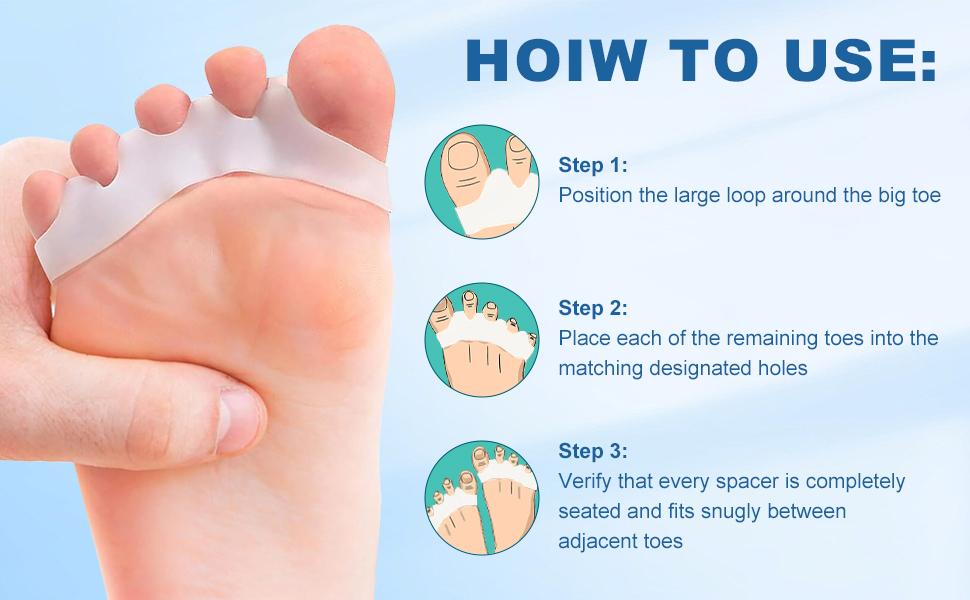 Toe Separators for Women & Men - Bunion Corrector, Hammer Toe Straightener, Relieves Foot Pain (2 Pairs, White + Beige)