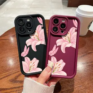 Pink Lily Pattern Phone Case , Soft Silicone, Fully Protected and Shockproof ForiPhone17/16/15/14/13/12/11/X/XS pro max plusSamsungS22/S23/S24/S25/S21/S26/A13/A14/A15/A16/A17/A33/A34/A35/A36/A52/A53/A54/NOTE20/NOTE20ULTRA