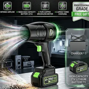 Cordless Lithium-Ion Blower: High-Velocity Turbo Fan & Ducted Air Blaster—Industrial-Grade Dust Removal, Snow Clearing, and Powerful Airflow—Handheld Rechargeable Unit for Both Home and Outdoor Use